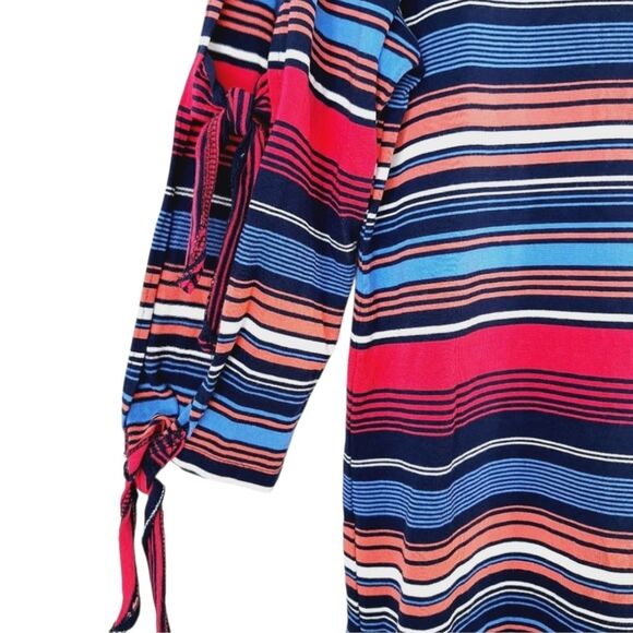 NWOT Cupio Colorful Striped Bodycon Cold Shoulder Dress w/ Tie Sleeves Sz M - Picture 8 of 13